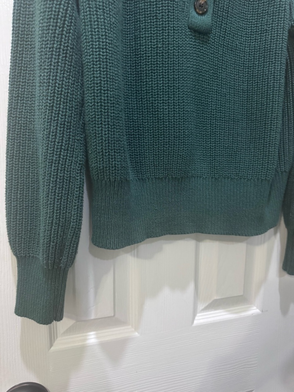 LOFT Deep Green Ribbed Collar Button-Front Sweater - Picture 5 of 7